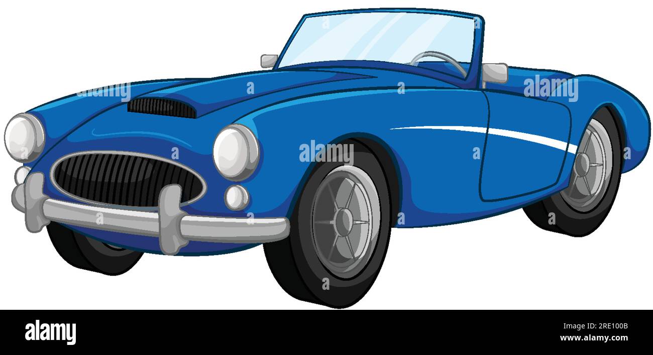 A cartoon illustration of a vintage blue convertible car isolated on a ...
