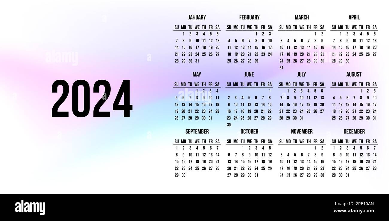 Calendrier 2024, Calendrier 2024 - La : image vectorielle de stock