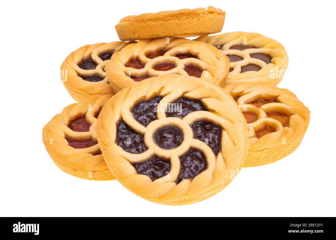 shortbread pie with filling isolated on white background Stock Photo