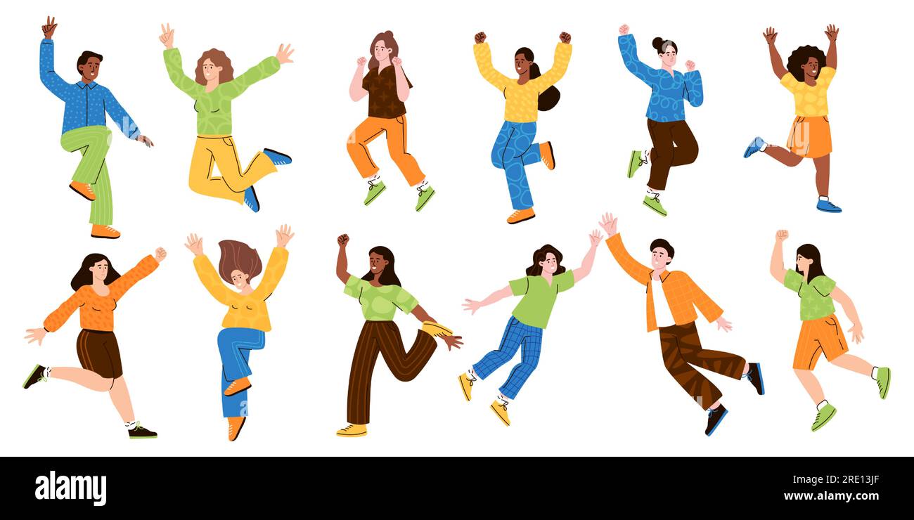 Group of cheerful children in a jump cartoon Vector Image