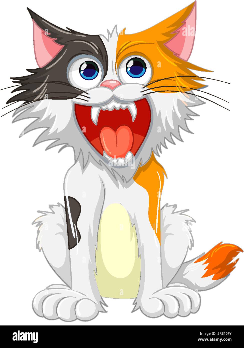A cartoon illustration of a cat with an open mouth and sharp teeth