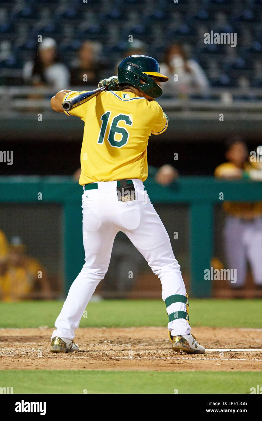 Yeniel Laboy (16) of the ACL Athletics at bat during an Arizona Complex