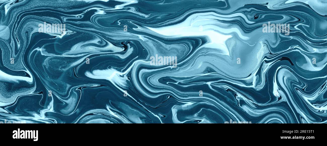 Abstract fluid art background dark blue and turquoise colors. Liquid ...