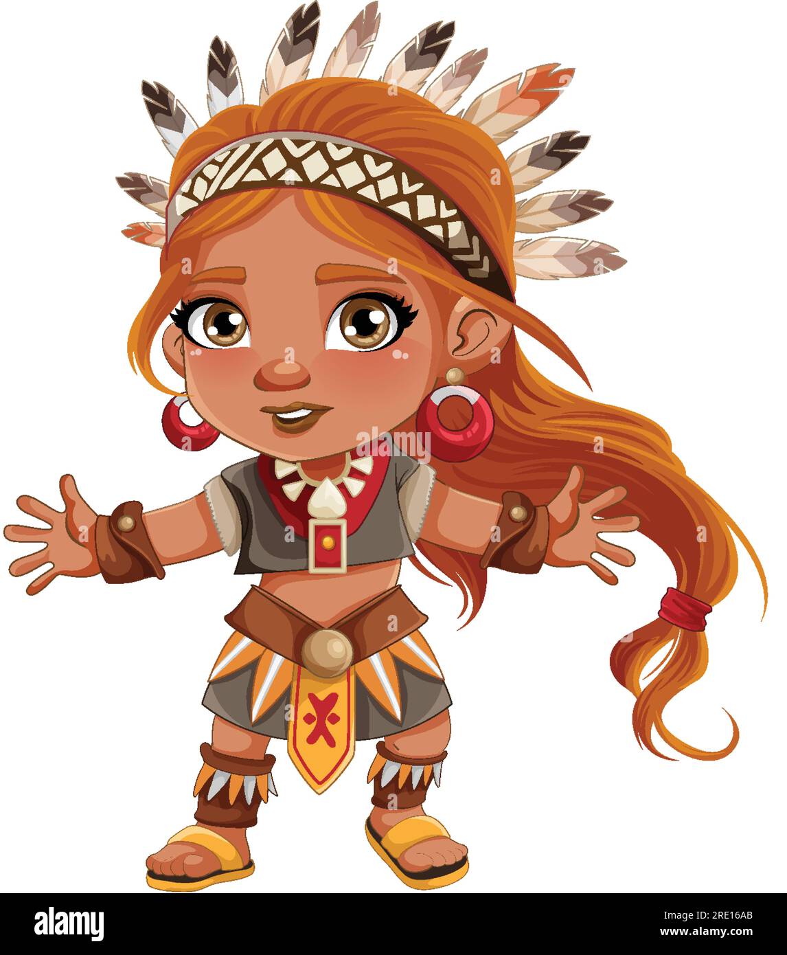 Cute female Native American cartoon character illustration Stock Vector