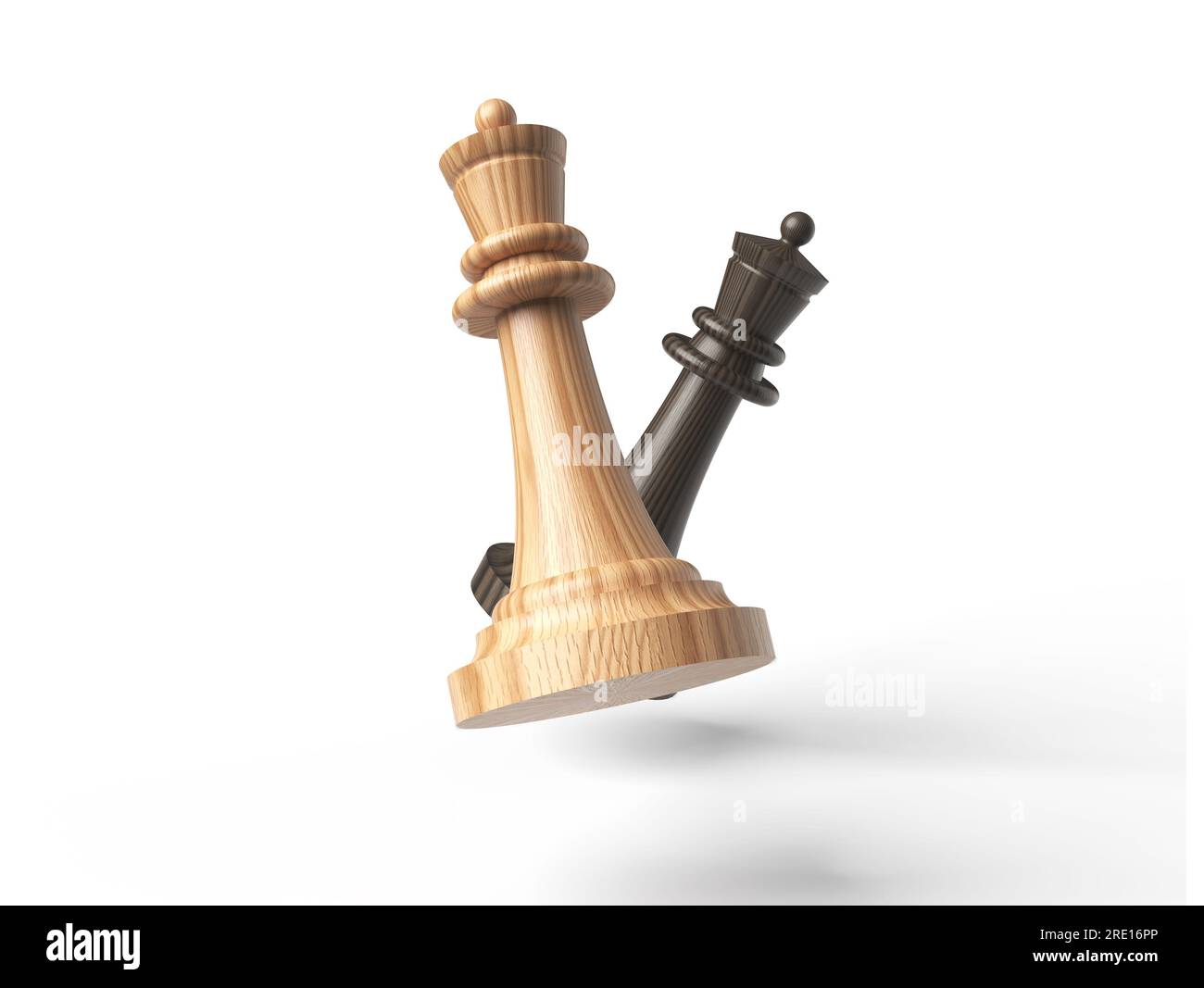 wooden chess queens floating on a white background. 3d illustration Stock Photo