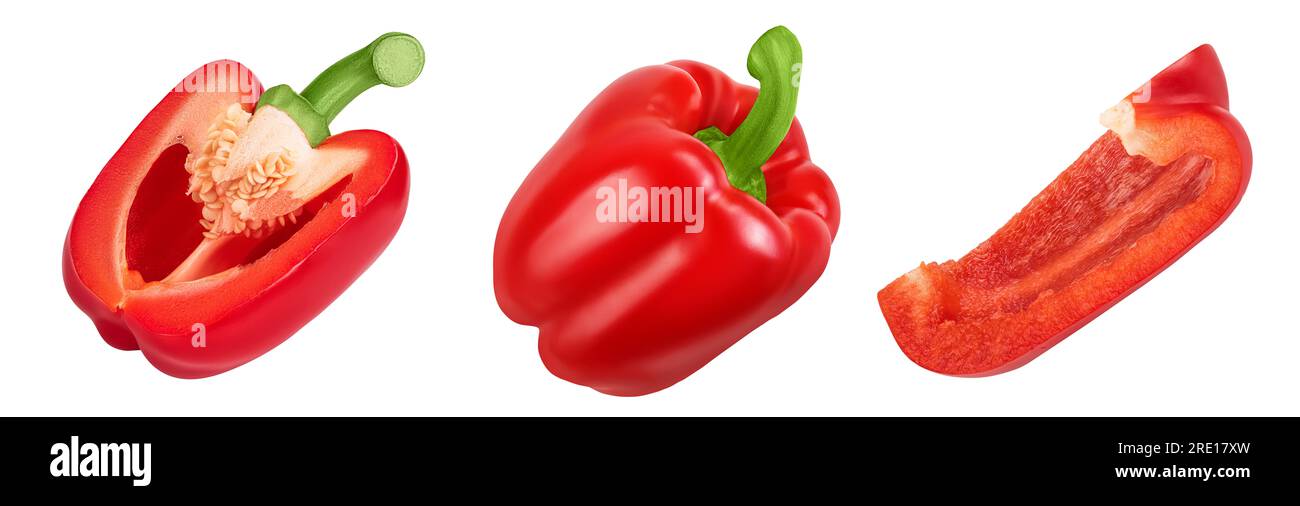 red sweet bell pepper half isolated on white background Stock Photo - Alamy
