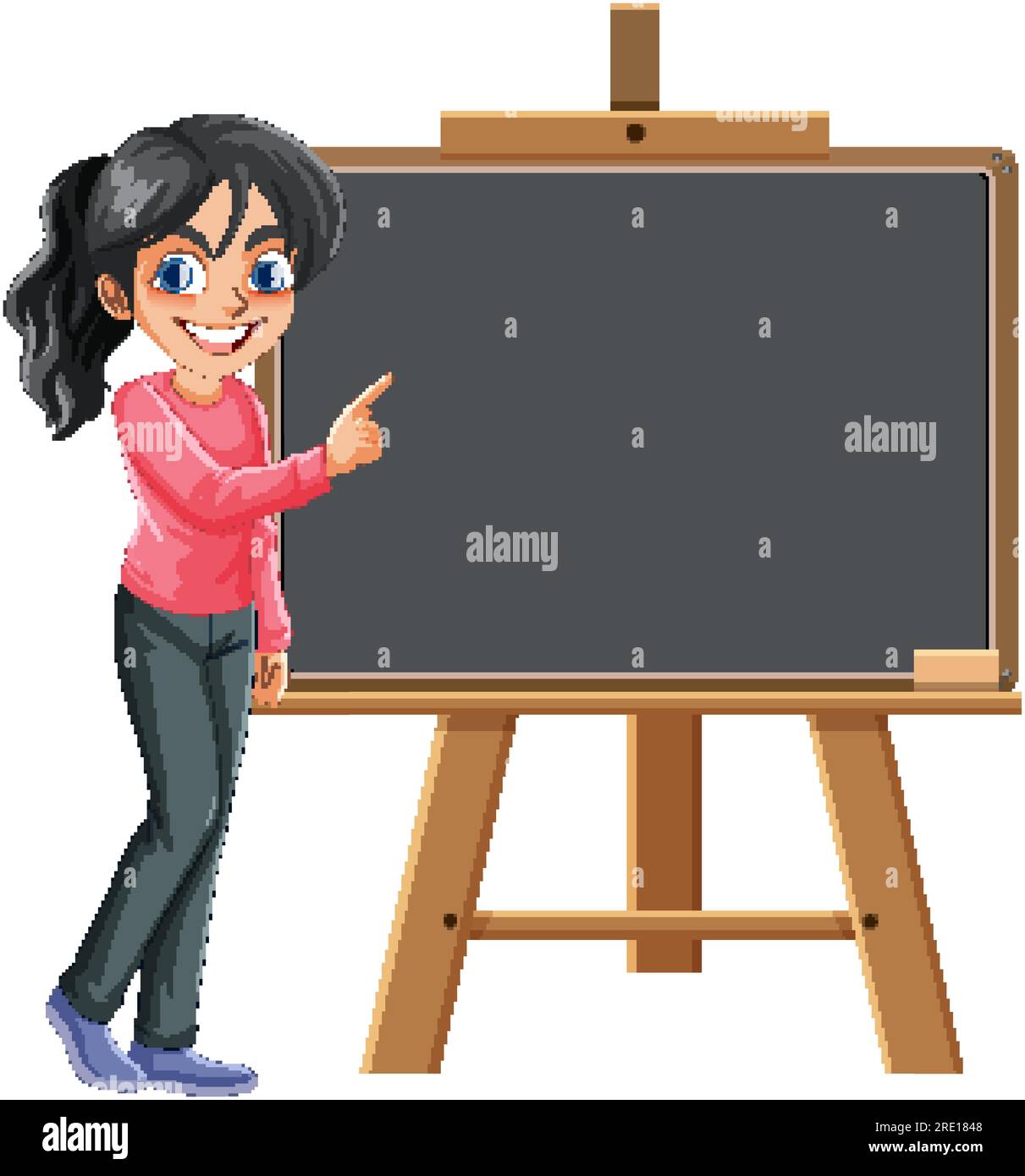 Cute woman pointing at the empty board cartoon character illustration ...