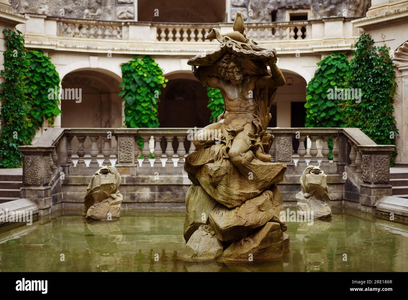 Statue of Neptune, Grotta fountain in Grebovka, Havlicek Gardens
