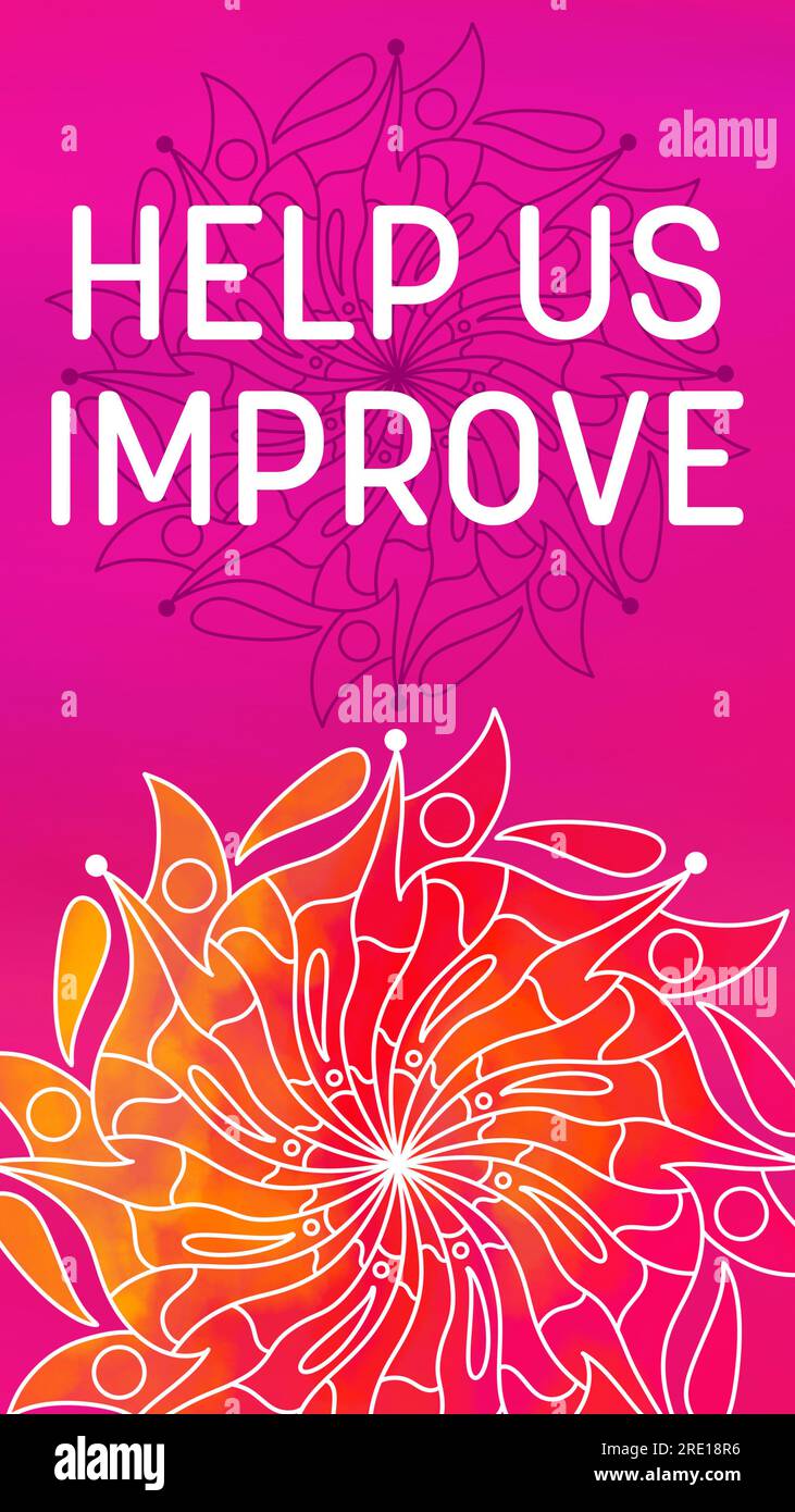 Help Us Improve Mandala Design Element Pink Orange Yellow Magenta Text Vertical Stock Photo