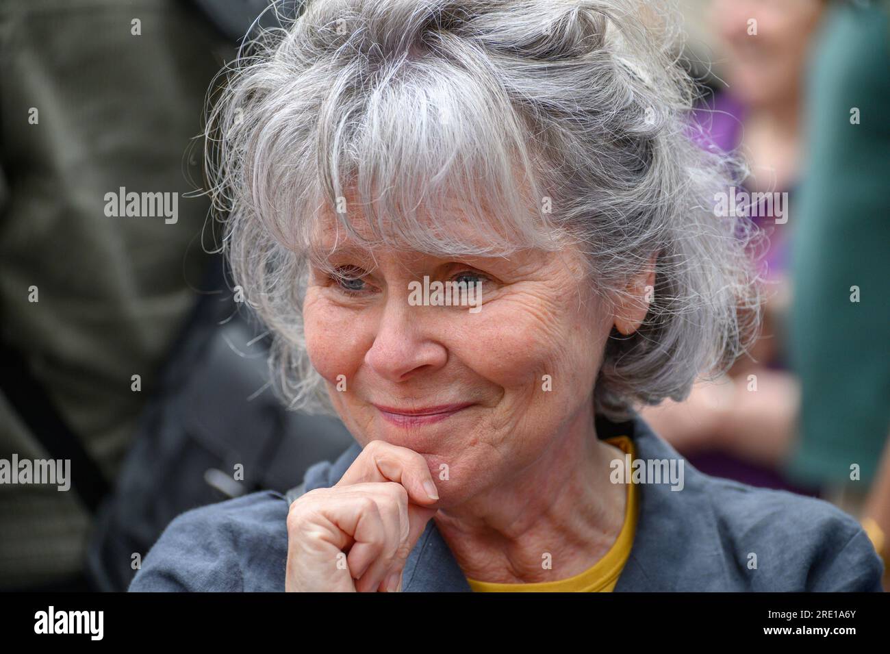 Imelda Staunton (actress) at an EQUITY event in Leicester Square supporting the SAG-AFTRA American actors' strike, 21st July 2023 Stock Photo