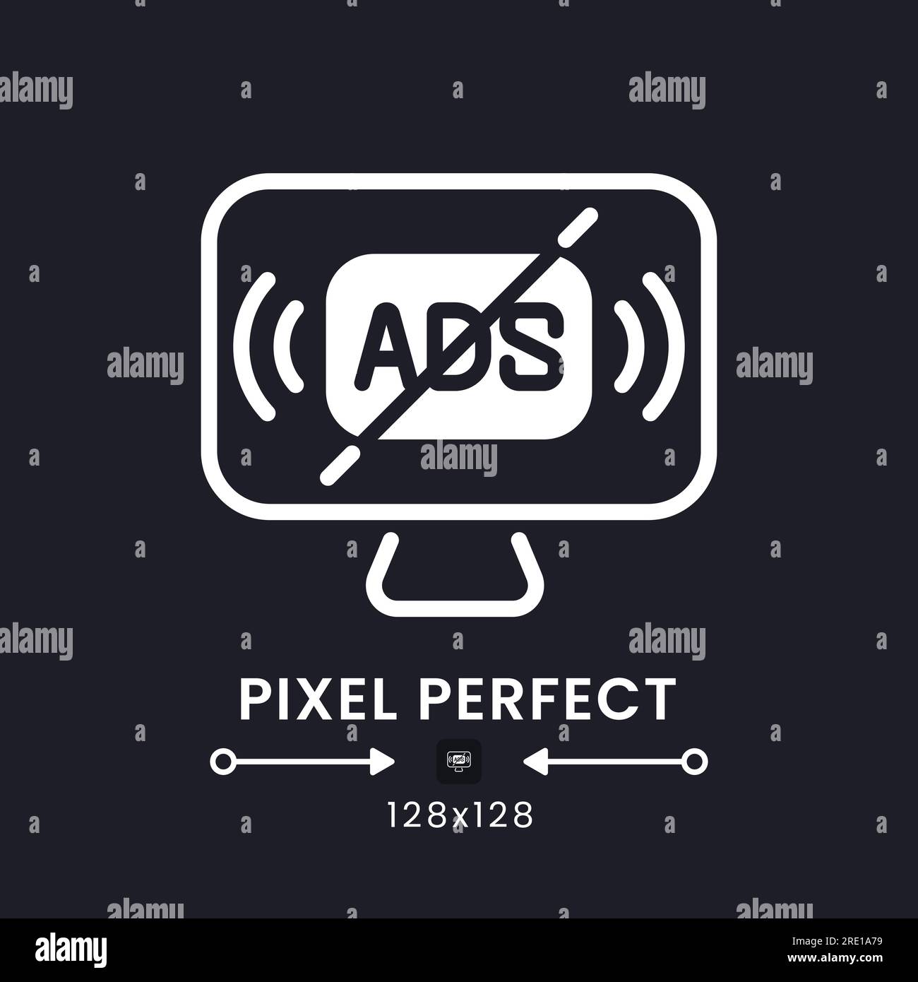 Ad-free streaming white solid desktop icon Stock Vector