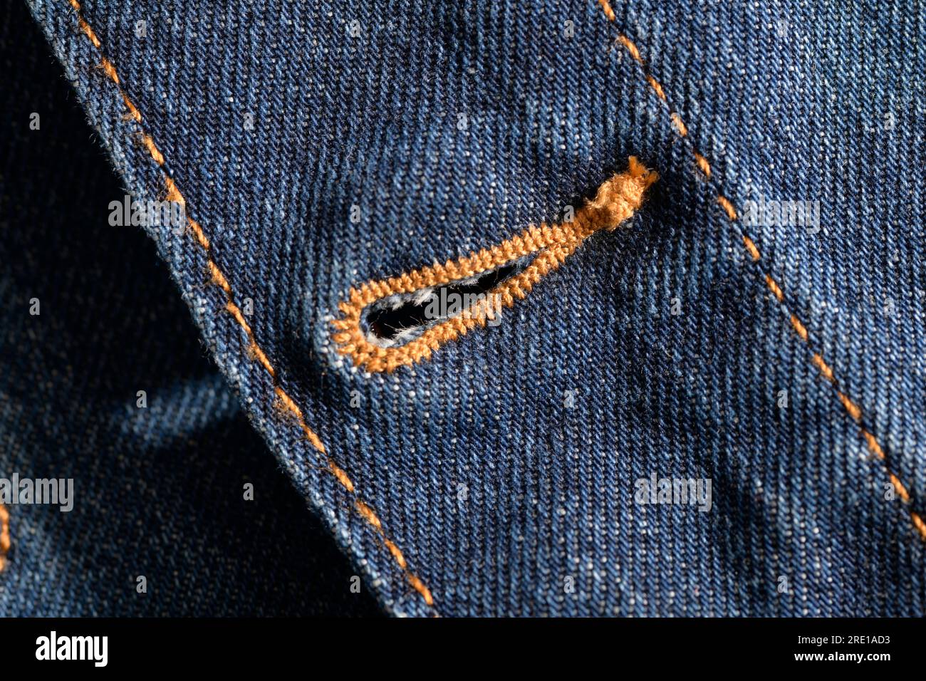 Close up of Denim Jacket Button Loop Stock Photo