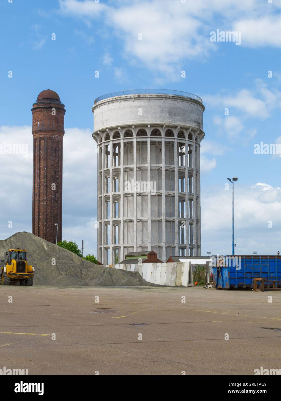 The salt and pepper pot water towers at Goole Stock Photo