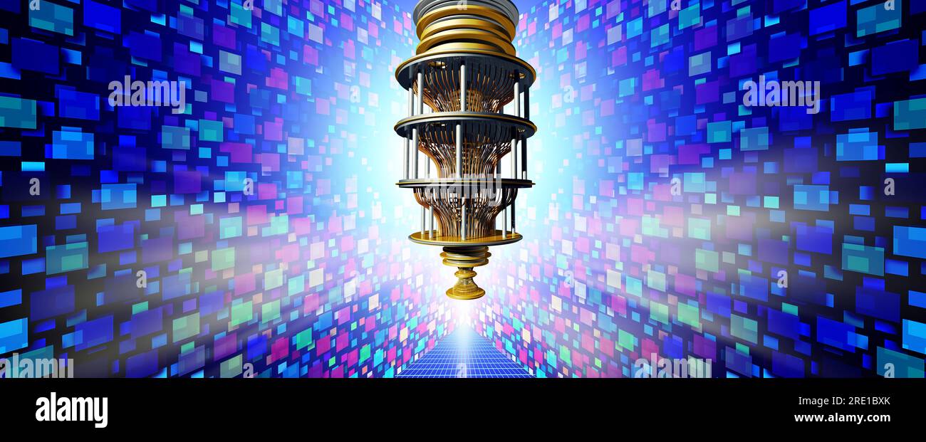 Quantum Computing and quantum supercomputer symbol as computers of the future. Stock Photo