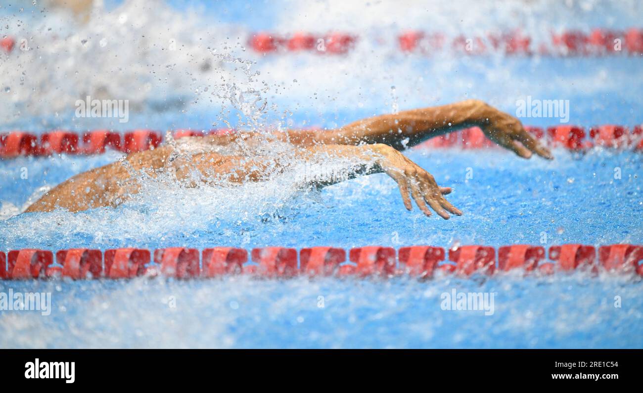 Fukuoka, Japan. 24th July, 2023. Thomas Ceccon of Italy competes during the men's 50m butterfly final at the World Aquatics Championships in Fukuoka, Japan, July 24, 2023. Credit: Xia Yifang/Xinhua/Alamy Live News Stock Photo