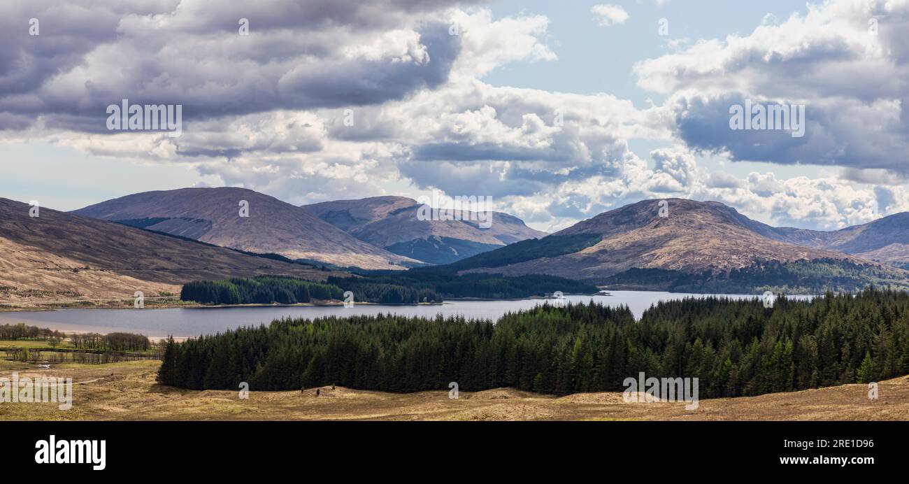 loch tulla looking west towards bridge of orchy panorama Stock Photo