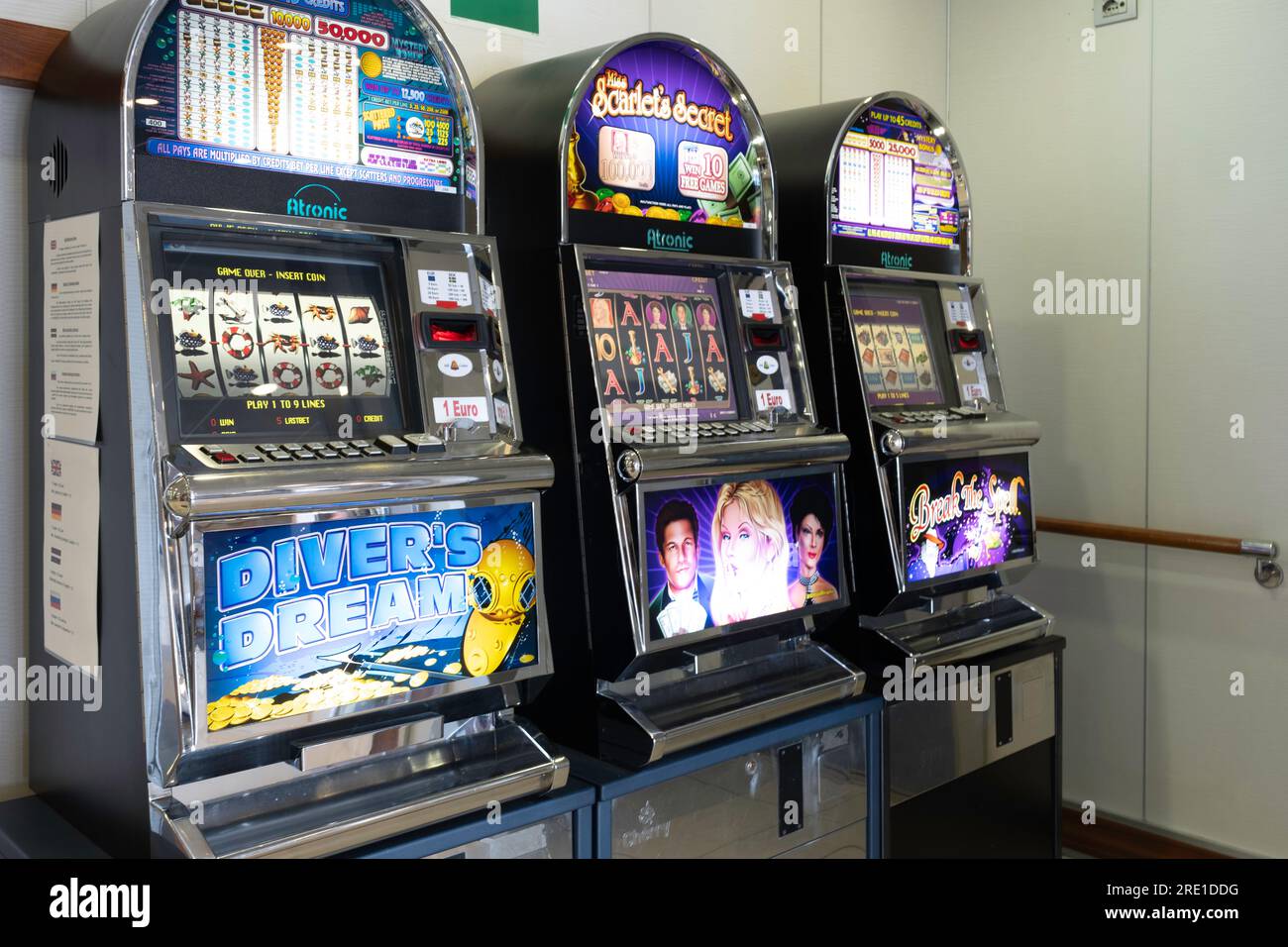 Slot machines on a Stena Line ferry boat. Narrow depth of field Stock Photo
