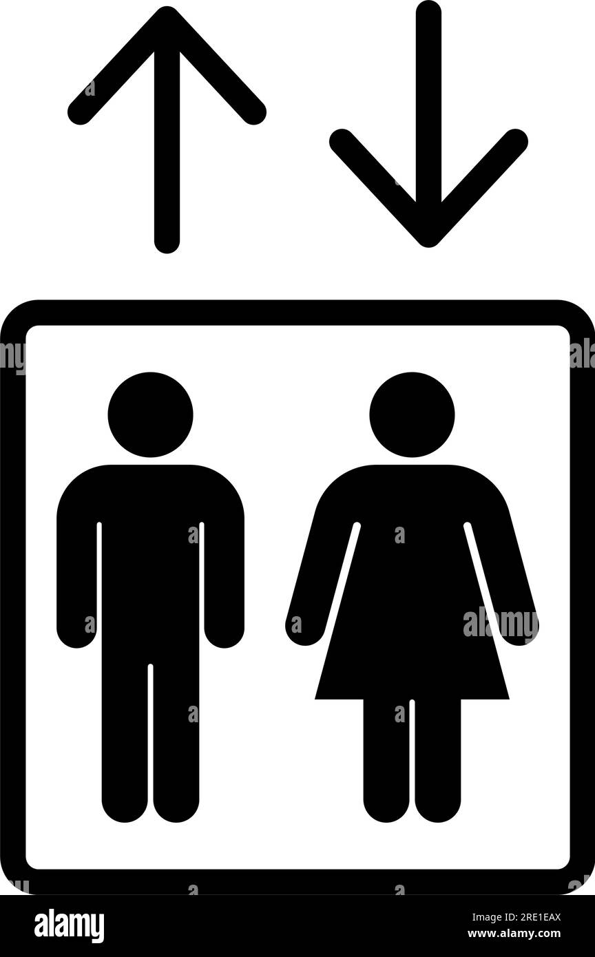 Elevator lift icon man and woman and arrows up down icons. Elevator, lift icons. Exit icon Stock Vector