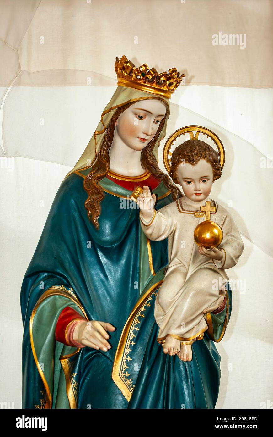 Figural group of Madonna and Child in the Christ the King Chapel in the former orangery of Hohenschwangau Castle, Schwangau, Bavaria, Germany. Stock Photo