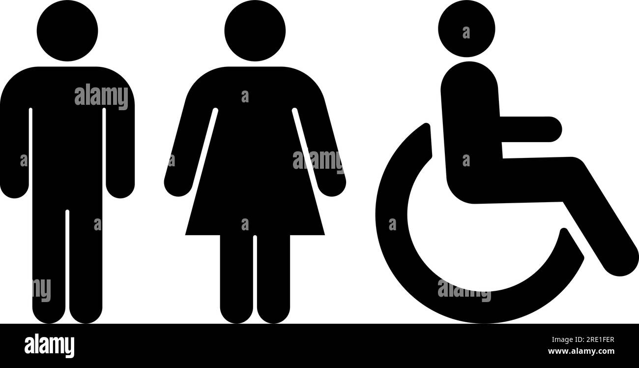 Men, woman and disable silhouette icons Stock Vector
