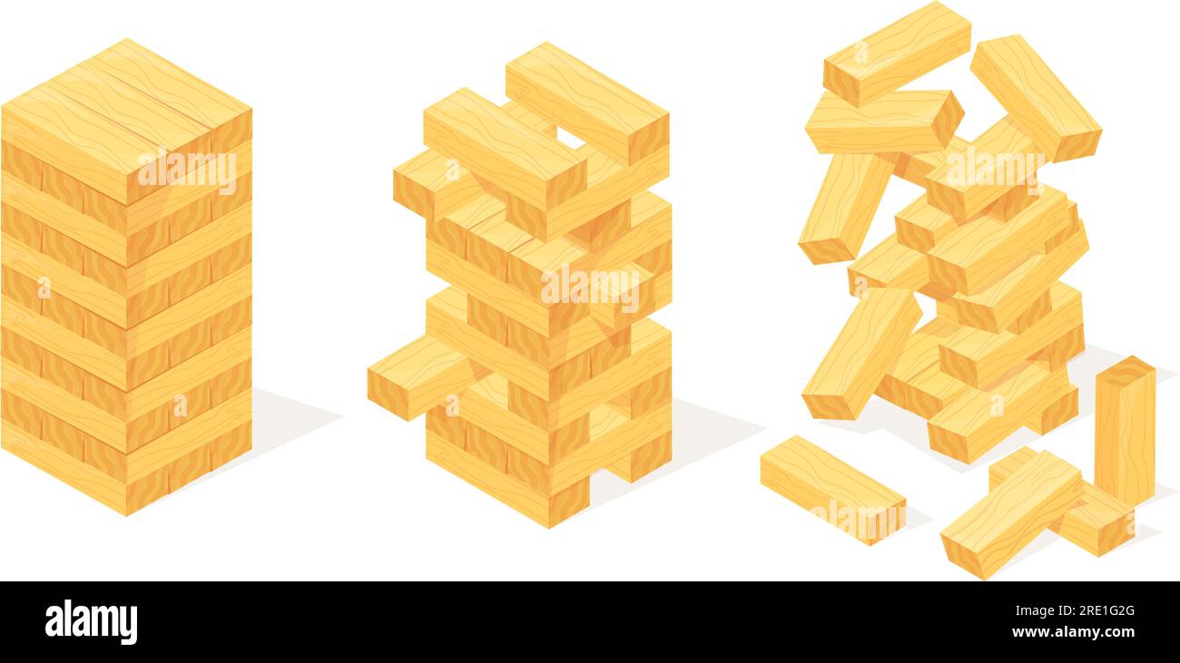 Jenga game. Tower balance concept, balanced towers construction from