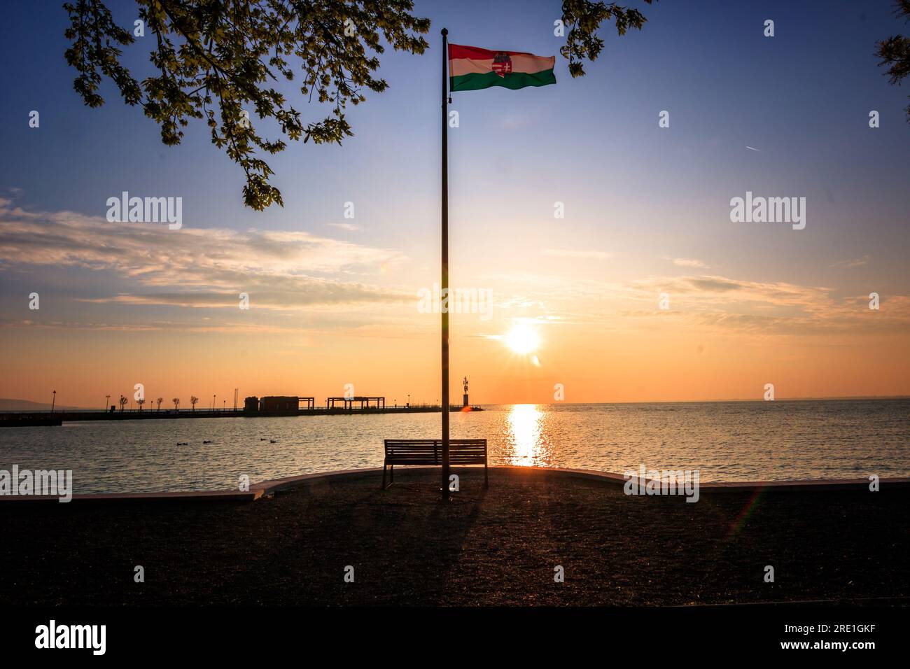 Enchanting Sunrise at Lake Balaton, Hungary - Capturing the Scenic Beauty Stock Photo