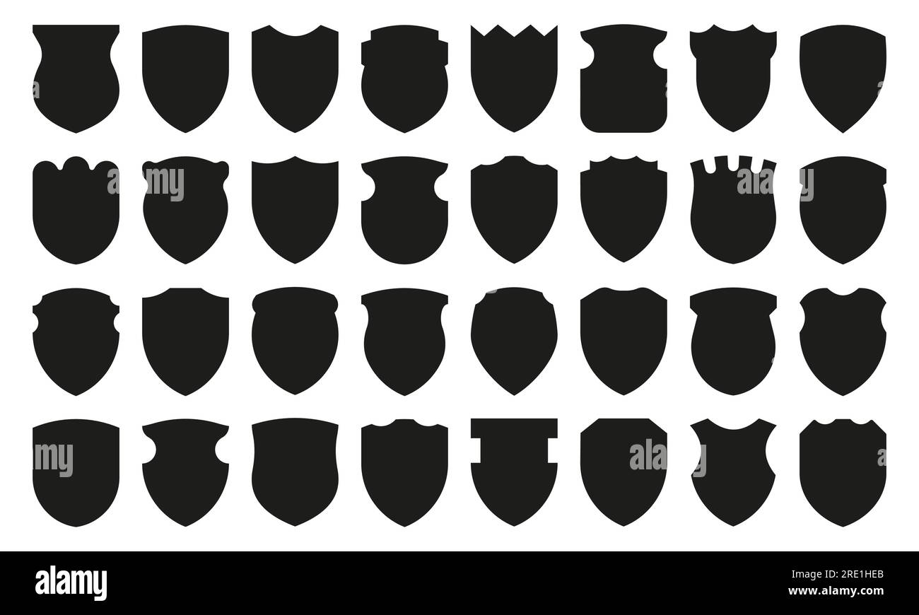 Shield silhouette icons. Medieval black silhouettes of different shapes