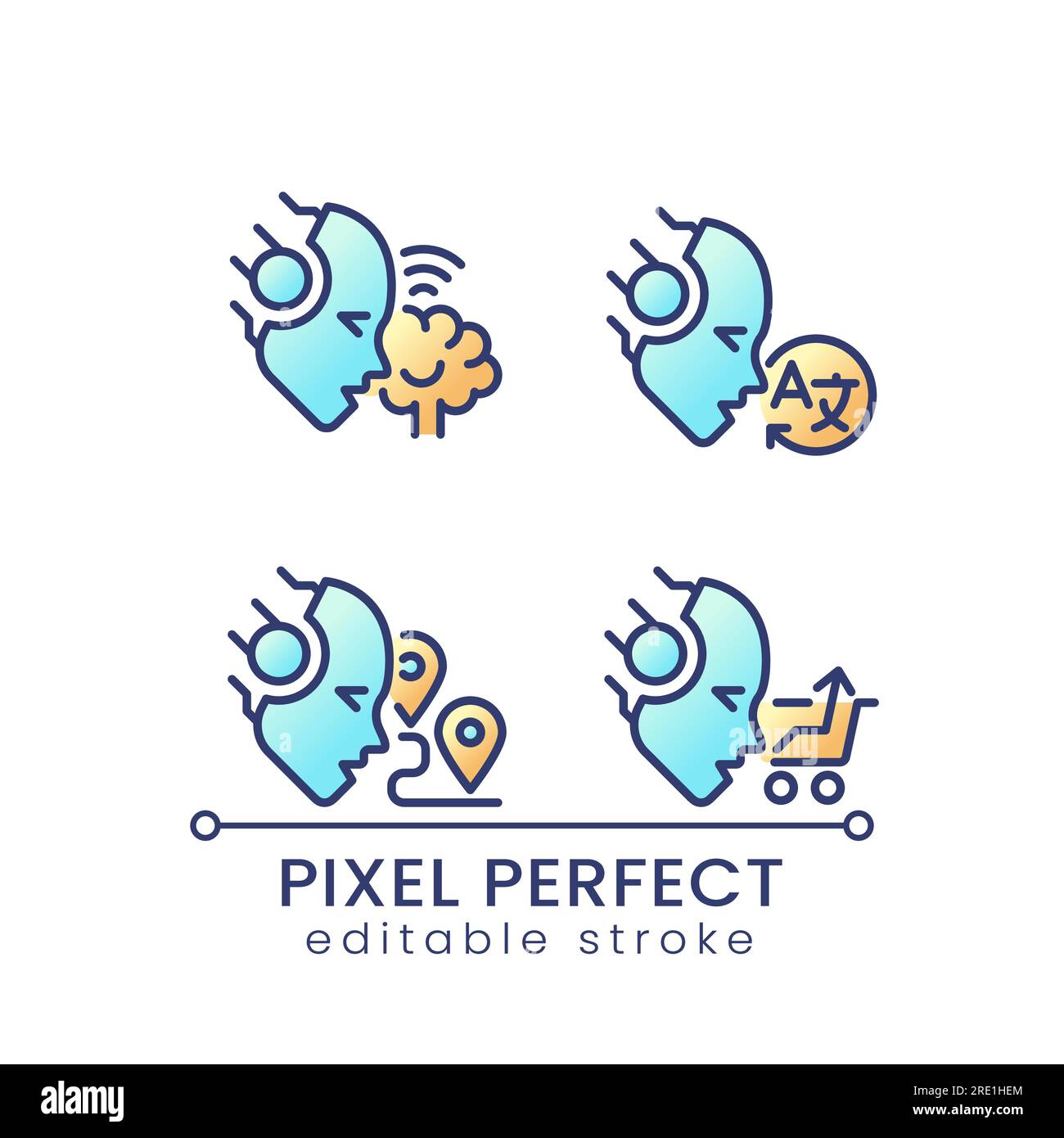 Machine learning usage pixel perfect color gradient icons set Stock ...
