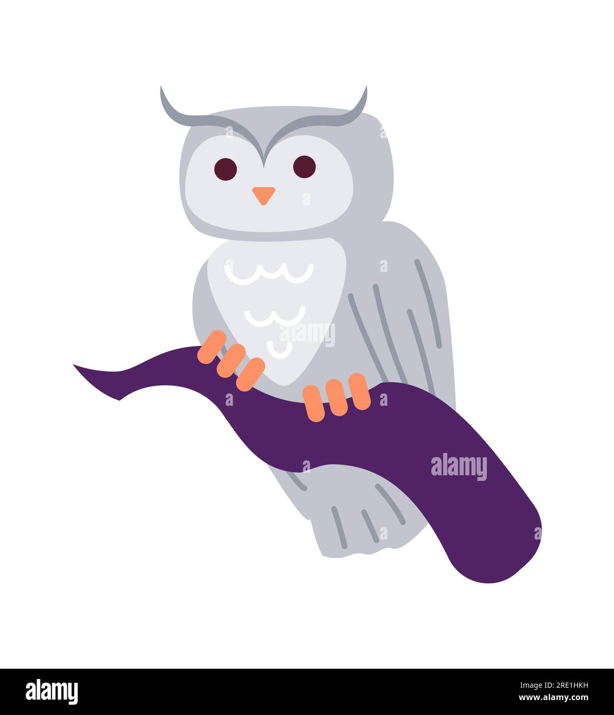 Owl sitting on branch semi flat colour vector object Stock Vector
