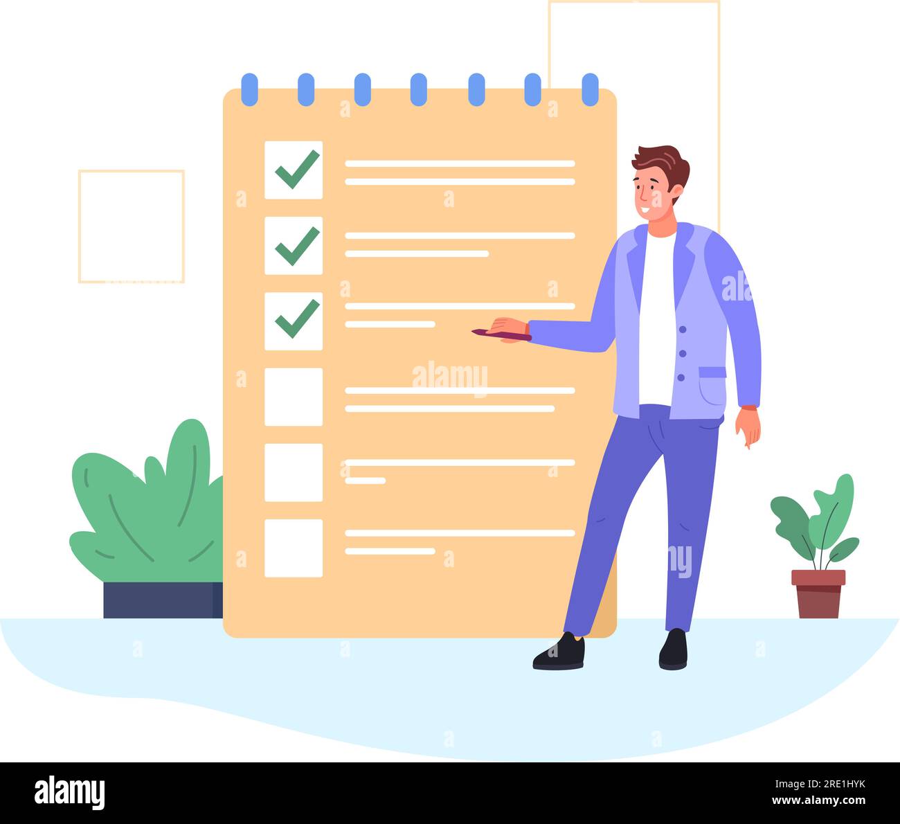 Done conclusions. Businessman holding pencil and do checkmark on