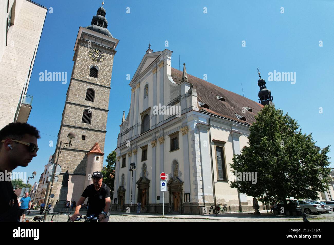 Ceske Budejovice town,aerial panorama view,scenic view of streets,square,České Budějovice town, Czech republic,Europe,beautiful hostiric city architec Stock Photo