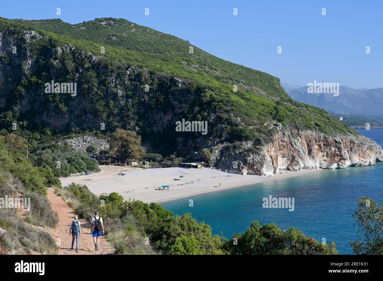 ALBANIA, Dhërni, Gjipe Beach beach at rocky Canyon at Adria, Mediterranean sea / ALBANIEN, Dherni, Jipe Strand an einem felsigen Canyon an der albanischen Riviera an der Adria, Mittelmeer Stock Photo