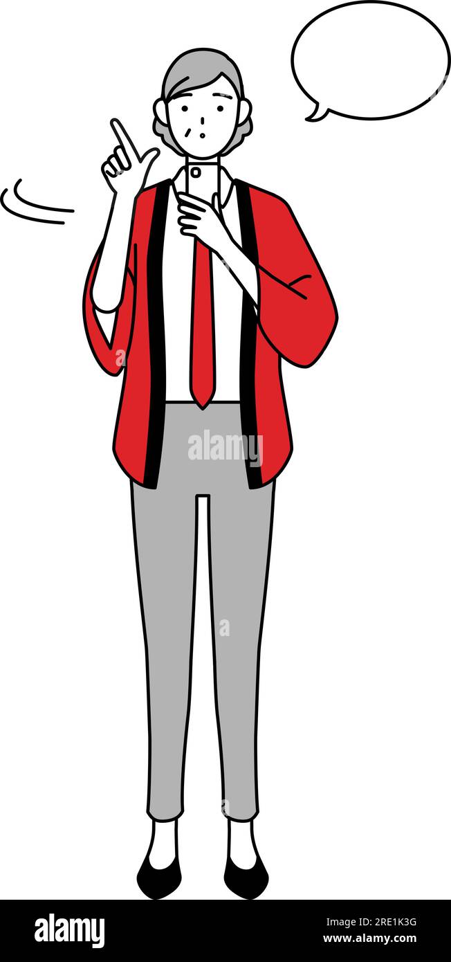 Senior woman wearing a red happi coat operating a smartphone, Vector ...