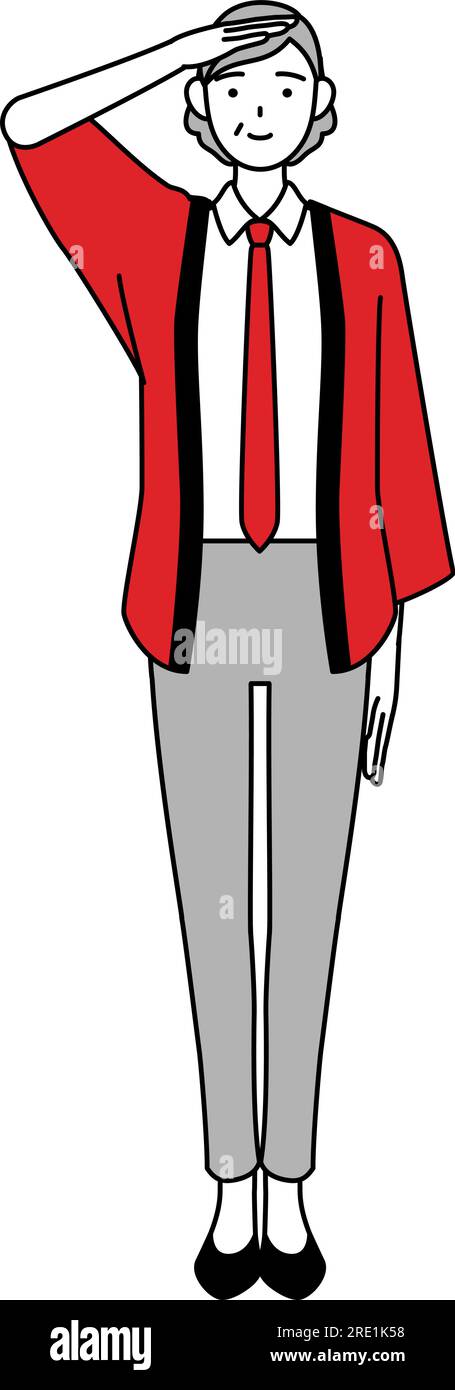 Senior woman wearing a red happi coat making a salute, Vector ...