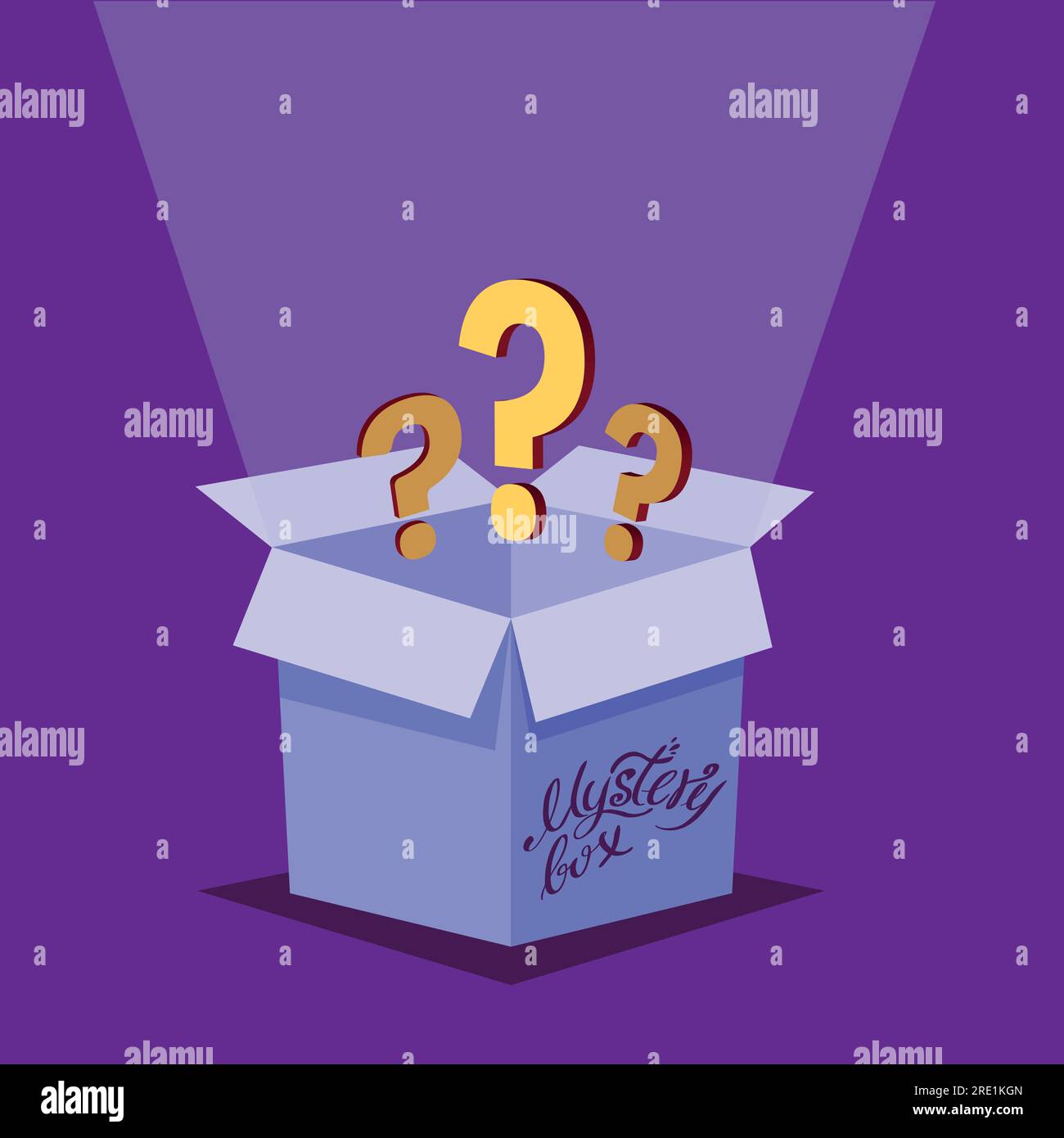 Mystery Secret boxes. Cardboard open box with Question mark. Holiday