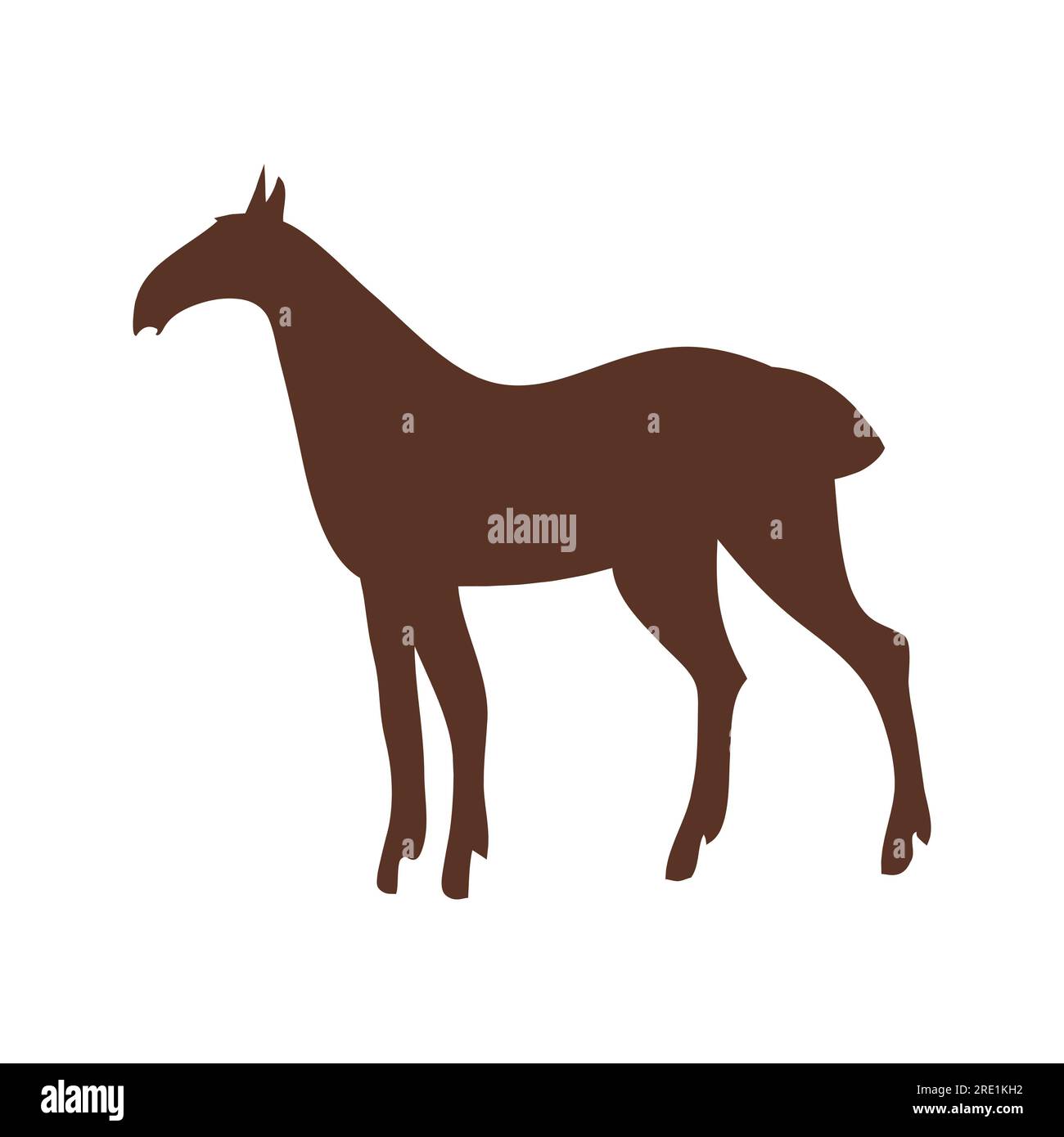 Stallion with uniform and rich chestnut color. Standing mustang silhouette. Most common color of bay horses. Strong and hardy bay horse. Brown outline Stock Vector