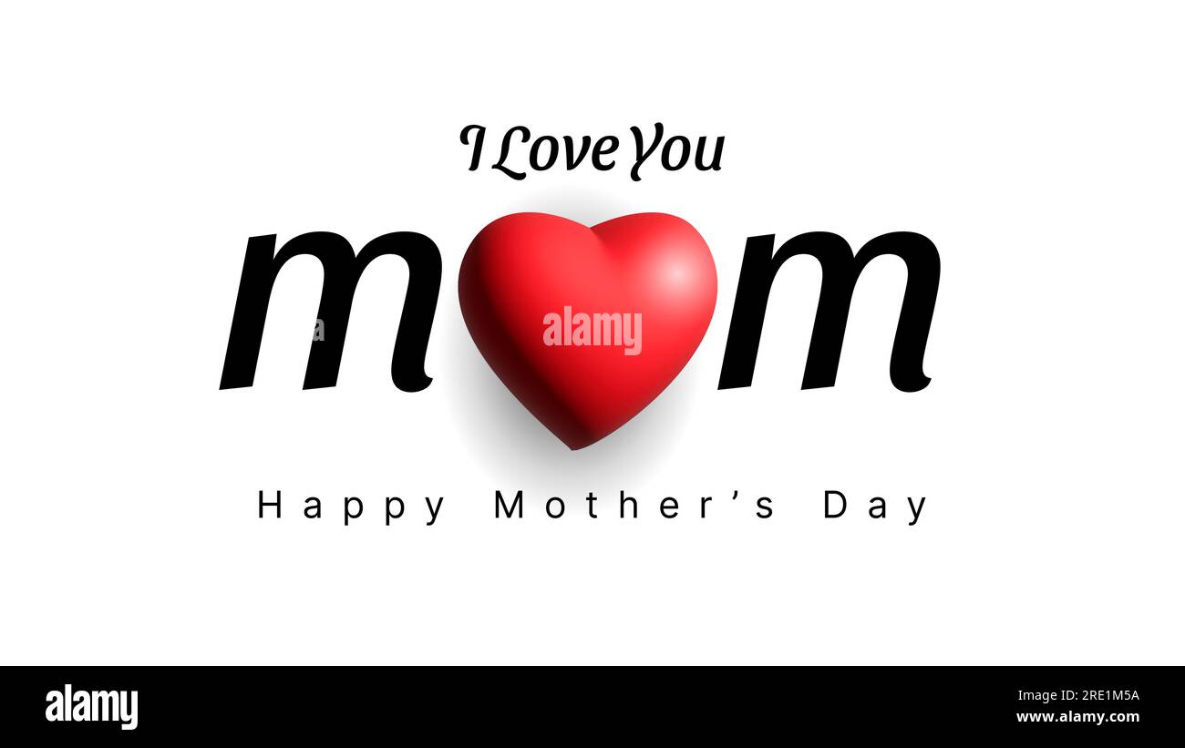 happy mother's day background with 3d realistic heart shape in red ...