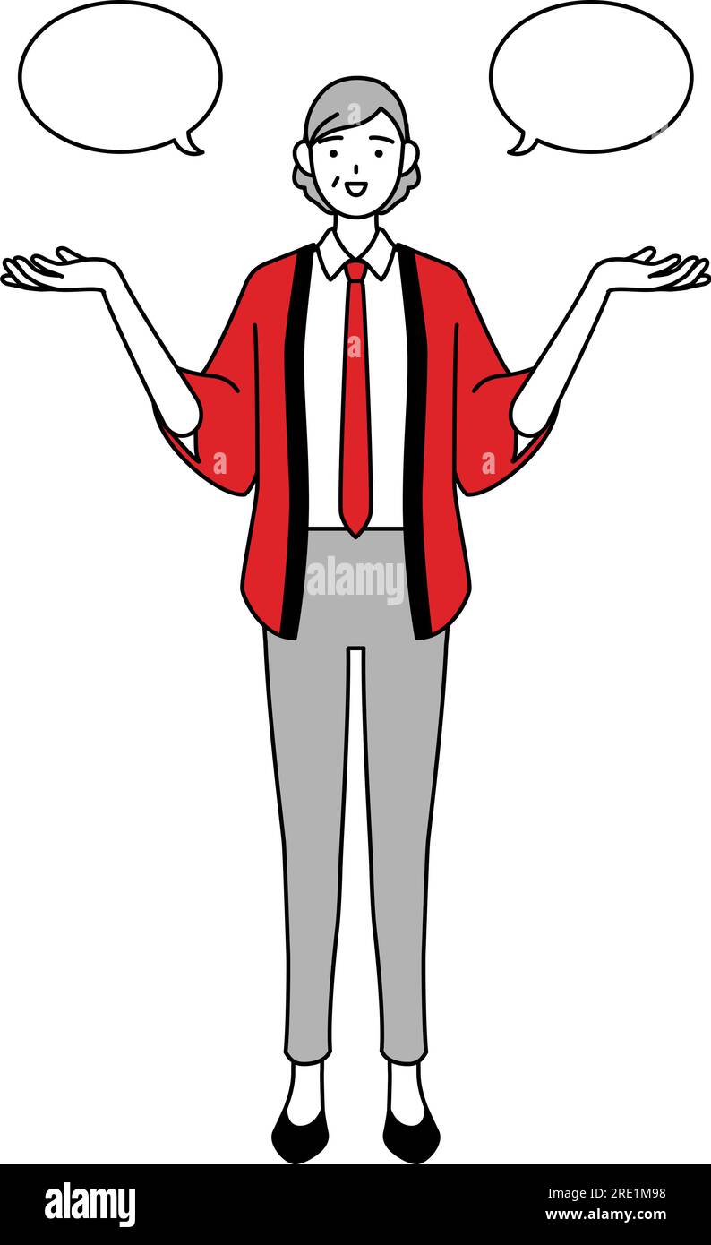 Senior woman wearing a red happi coat with wipeout and comparison ...