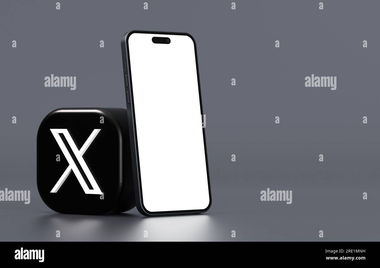 Valencia, Spain - July, 2023: X app icon with mobile phone mockup ...