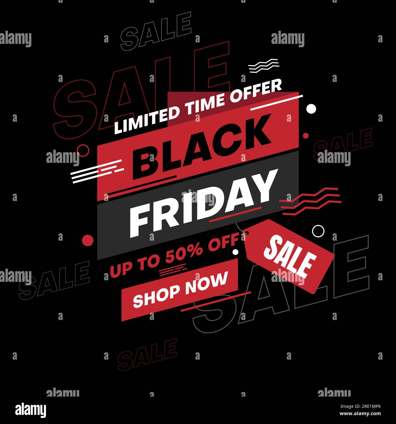 flat black friday sale banner design in red and black color Stock Vector