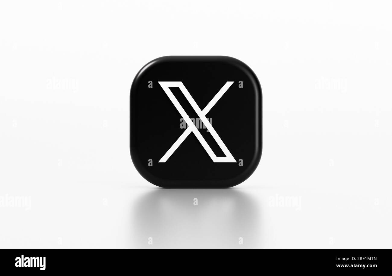 Valencia, Spain - July, 2023: X app isolated icon on a white color background in 3D rendering. X is the new name and logo of the social network Twitte Stock Photo
