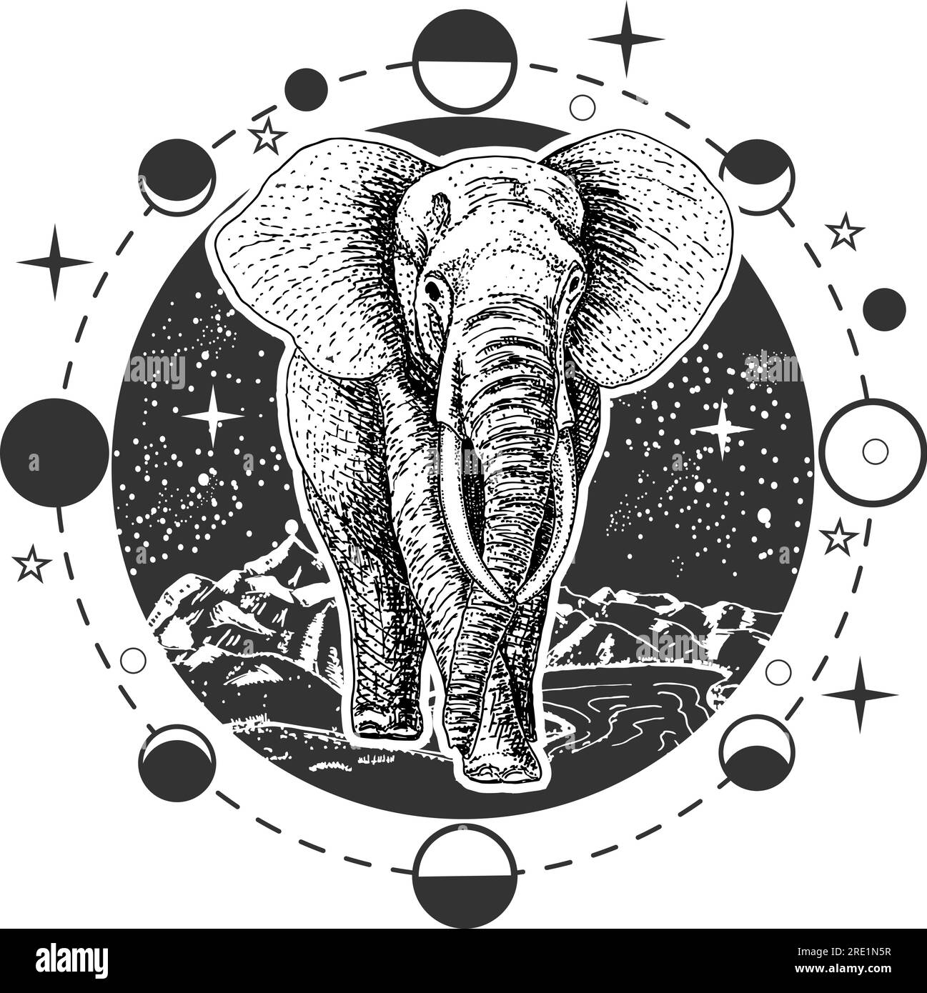 Elephant boho animal round icon vector illustration Stock Vector