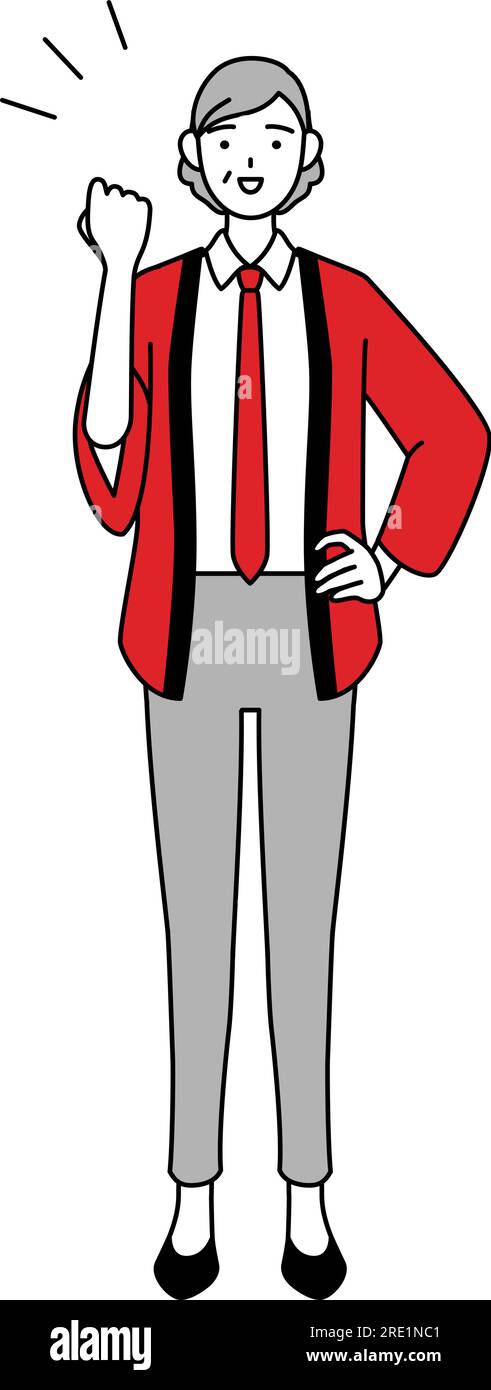 Senior woman wearing a red happi coat posing with guts, Vector ...