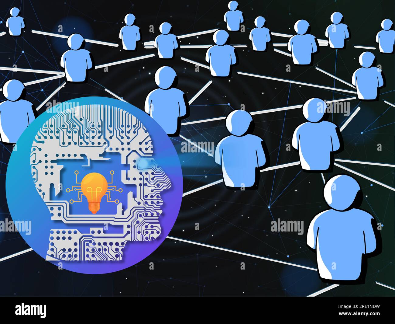 Artificial intelligence connecting to people, collecting data from ...
