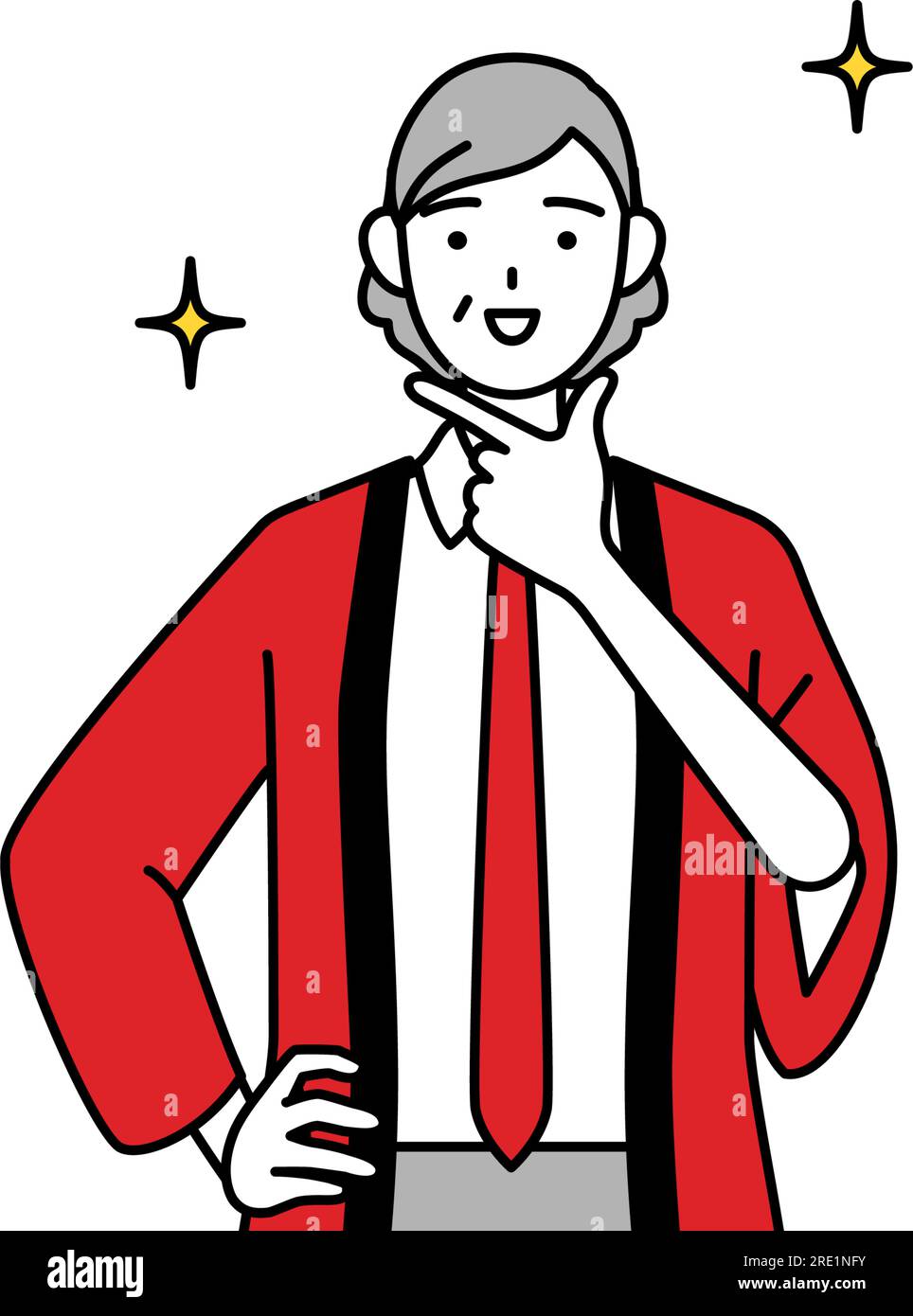 Senior woman wearing a red happi coat in a confident pose, Vector ...