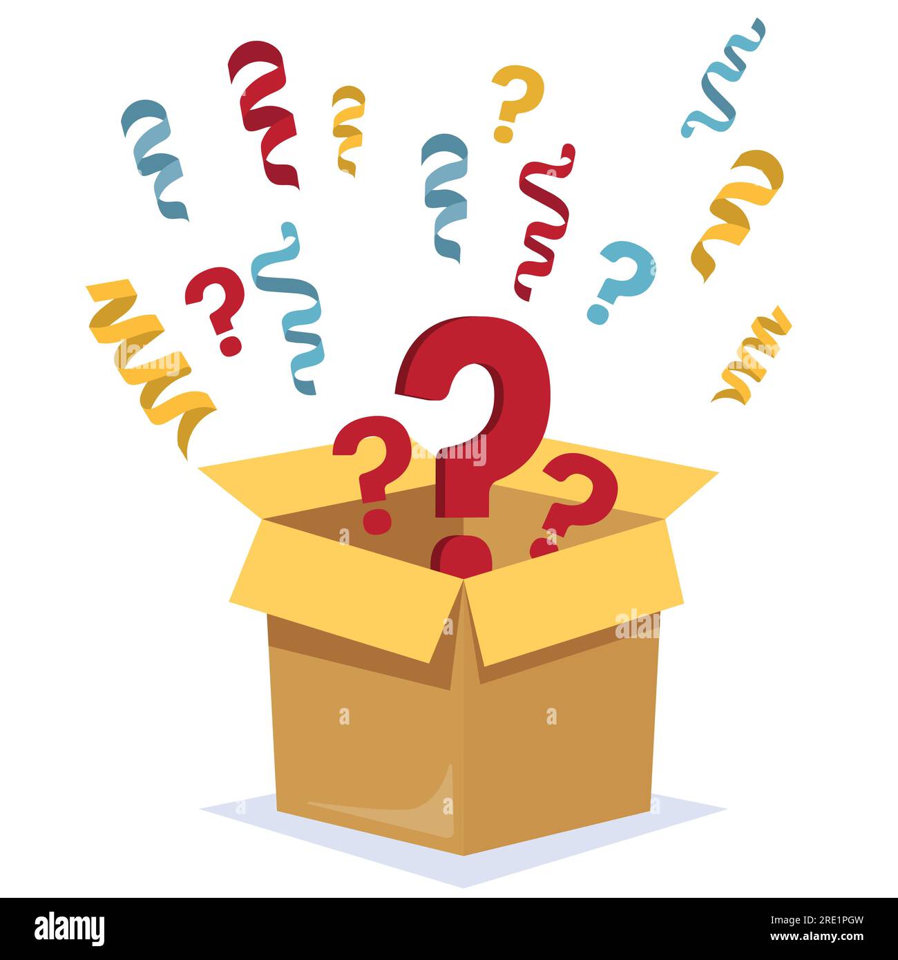 Mystery Secret boxes. Cardboard open box with Question mark