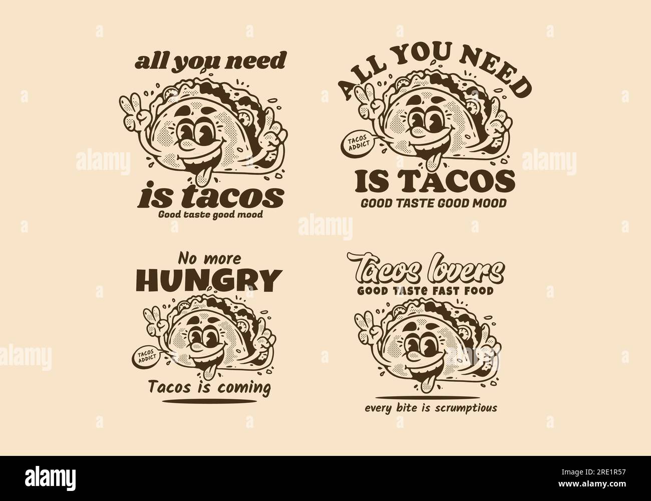 Four style of Mascot character illustration of tacos with happy face