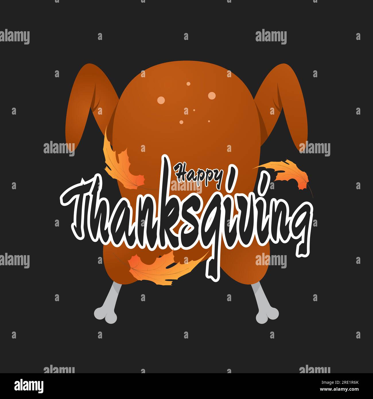 happy thanks giving background with roasted turkey and leaves. suitable for banner, greeting card, poster, etc. vector illustration Stock Vector