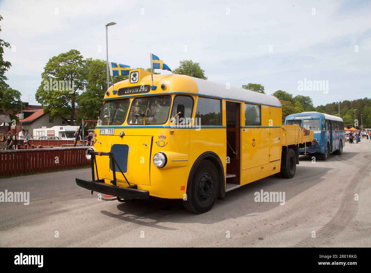 BUS AND TRUCK a combination vehicle which was used by the Swedish post office for passenger and freight traffic during the postal round in the northern interior of Sweden where the distance were long and sparsly populated Stock Photo