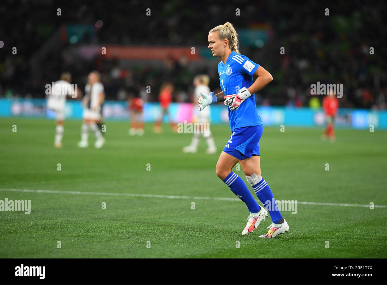 Melbourne, Australia. 24th July, 2023. Merle Frohms of Germany is seen in action during the FIFA Women's World Cup 2023 match between Germany and Morocco at the Melbourne Rectangular Stadium. Final score Germany 6:0 Morocco Credit: SOPA Images Limited/Alamy Live News Stock Photo